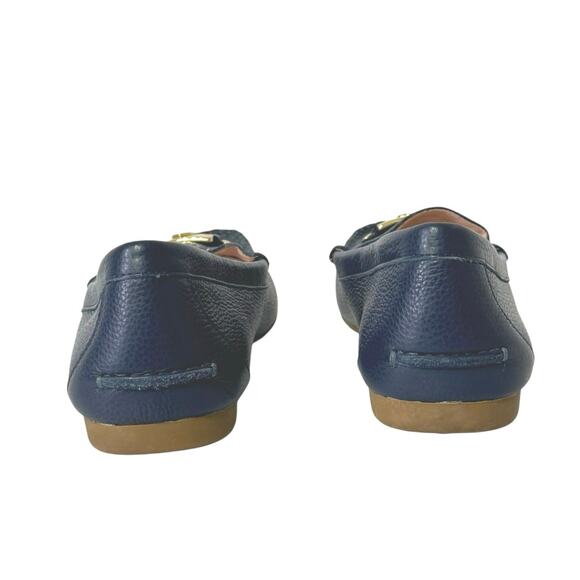 Kate Spade Women’s Carmen Navy Blue Leather Slip On Drive Loafer Gold Logo 7.5 M - Picture 4 of 10